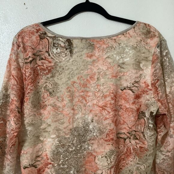 Vintage Y2K Pink Tan Lace Corset Style Regency Fairycore Fairy Boho Blouse XL - Picture 5 of 8